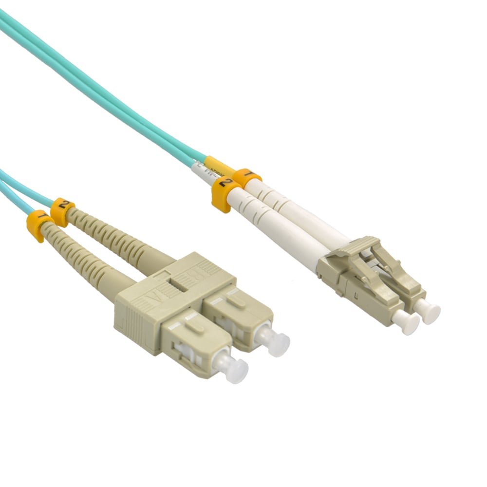 3m LC/UPC-SC/UPC OM3 Multimode Duplex OFNR Aqua Fiber Optic Patch Cable