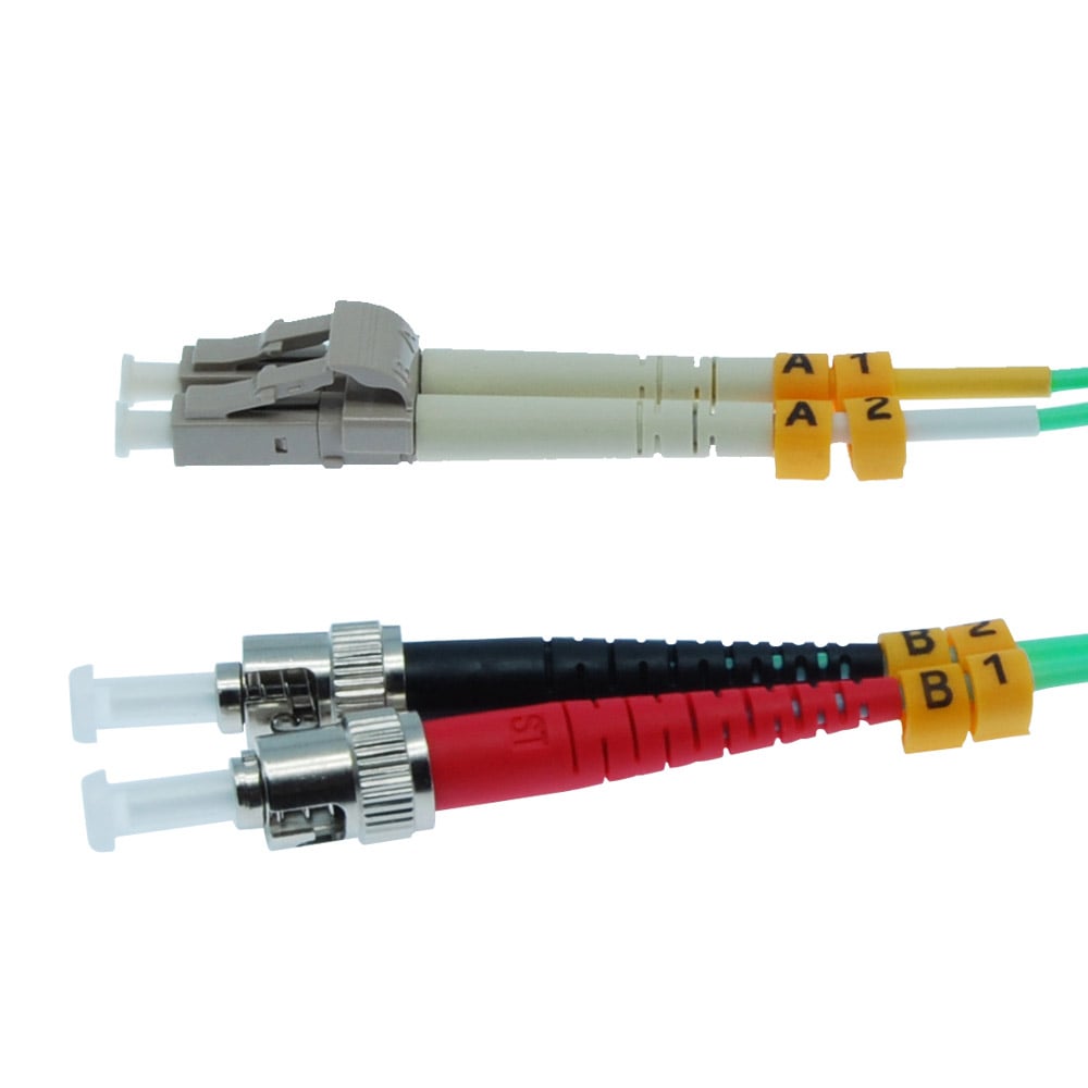 1m LC/UPC-ST/UPC OM3 Multimode Duplex OFNR 2.0mm Aqua Fiber Optic Patch Cable