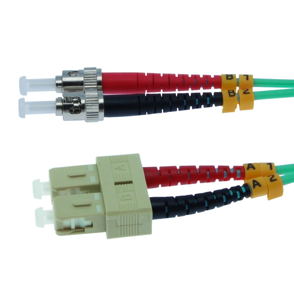 5m SC/UPC ST/UPC OM3 Multimode Duplex Aqua Fiber Optic Patch Cable