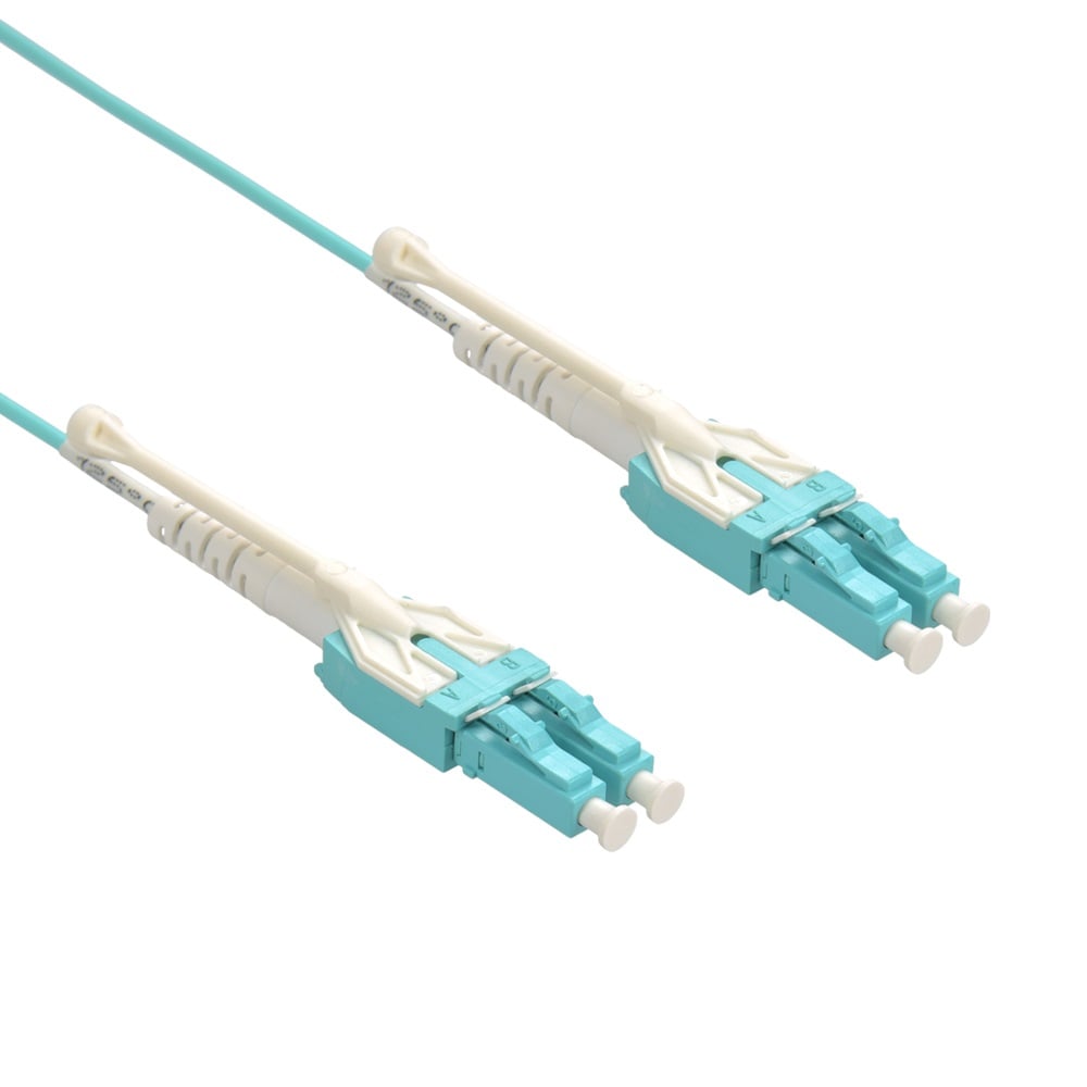15m Uniboot LC/UPC-LC/UPC OM4 Multimode Duplex Aqua Fiber Optic Patch Cable with Pull Pus