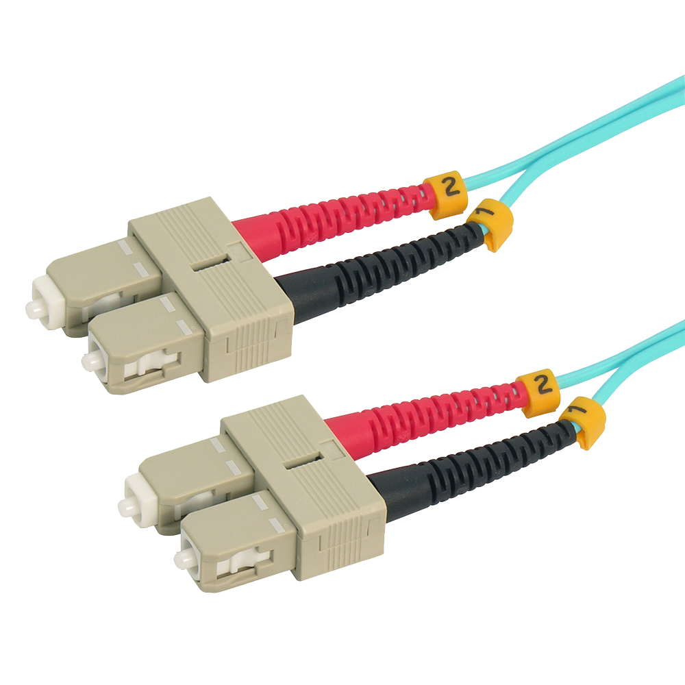 15m SC/UPC SC/UPC OM4 Multimode Duplex Aqua Fiber Optic Patch Cable