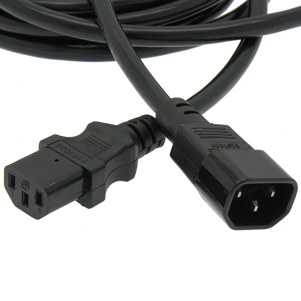 3Ft Power Extension Cord C13 to C14 Black /SJT 16/3