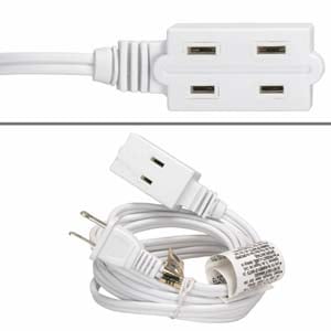 12Ft 3-Outlet Power Extension Cord White 16AWG/2