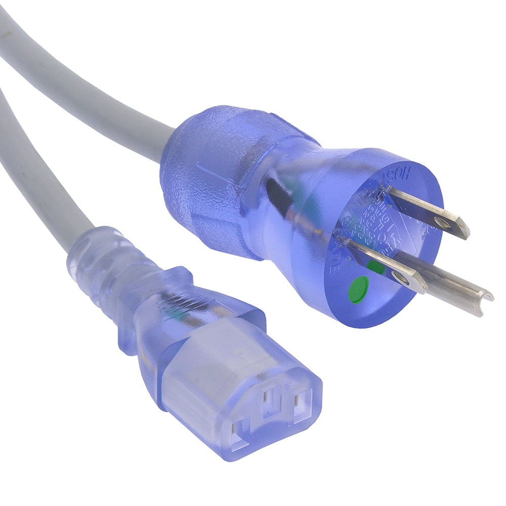 6Ft Hospital Grade Power Cord 5-15P to C13 SJT 18/3 Clear Blue