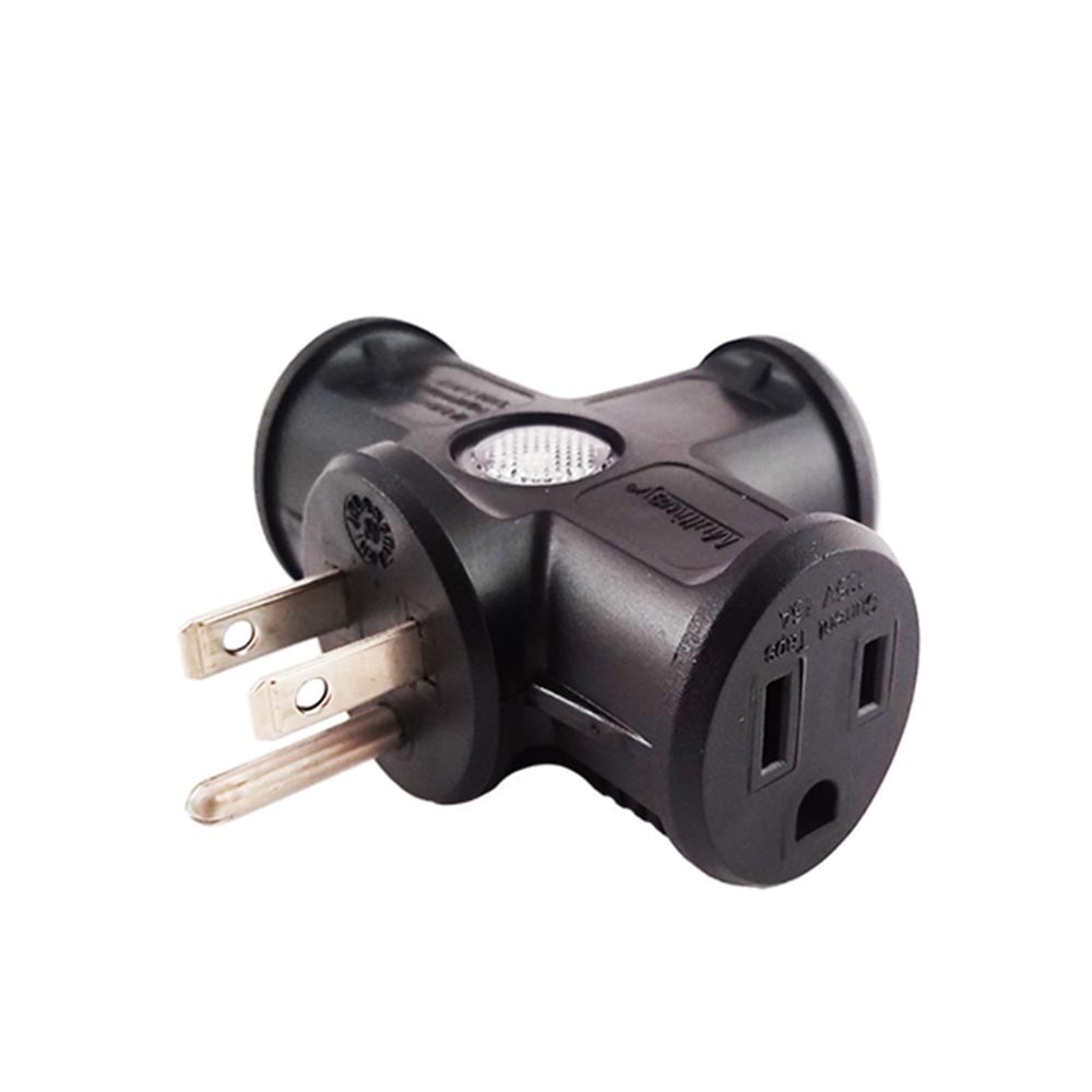 3-Outlet Indoor/Outdoor 3-Prong Wall Tap w/ LED Indicator