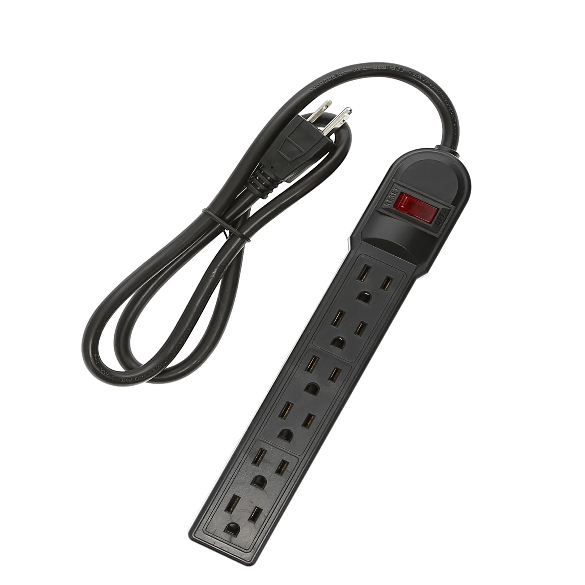 3Ft 6-Outlet Surge Protector 14AWG/3, 15A, 90J Black